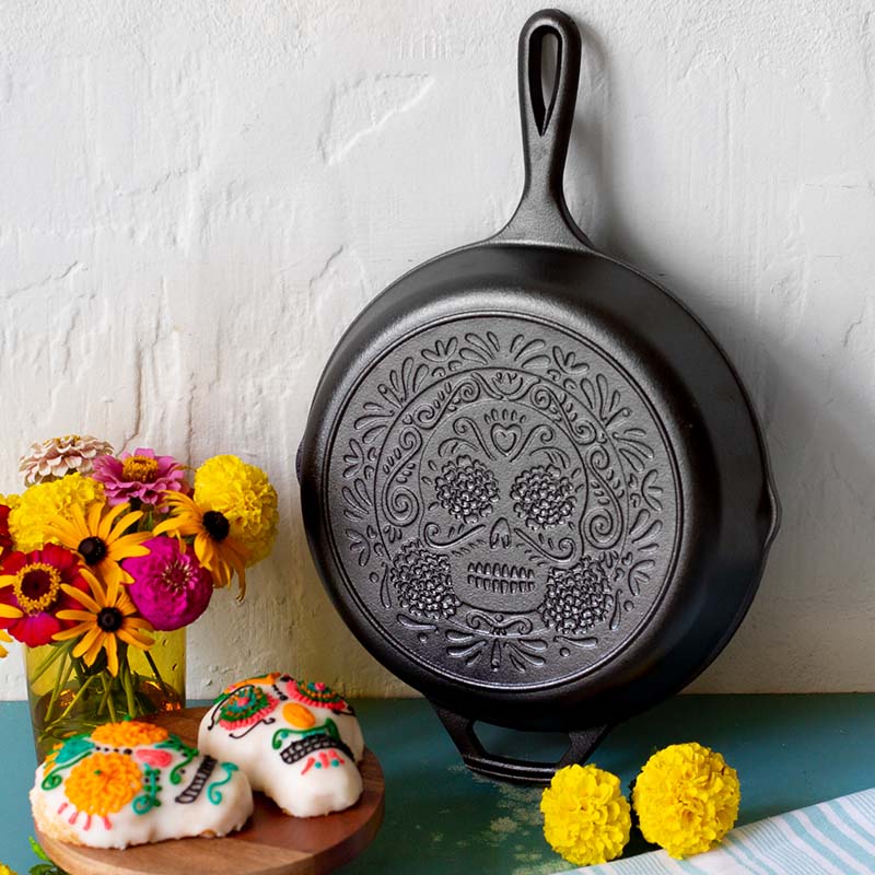 Seasoned Cast Iron Sugar Skull Skillet